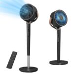 [Summervibes]TEHANLD Fan for Bedroom, 120° Oscillating Standing Fans, Quiet Floor Fan with DC Motor, 100ft Pedestal Fans for Room, 16 Speeds, 4 modes, 20dB, 37-45\" Adjustable Height, 12H Timer，With ambient lighting