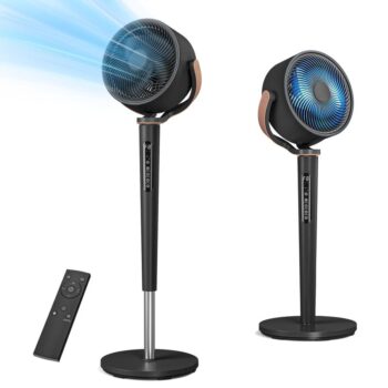 [Summervibes]TEHANLD Fan for Bedroom, 120° Oscillating Standing Fans, Quiet Floor Fan with DC Motor, 100ft Pedestal Fans for Room, 16 Speeds, 4 modes, 20dB, 37-45\" Adjustable Height, 12H Timer，With ambient lighting