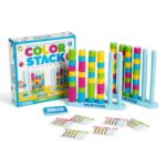 Color Stack Challenge, Fast Matching Game with 2 Racks,50 Cards,80 Rings for Family Party